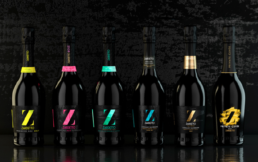 Bottles of Zardetto Prosecchos side by side