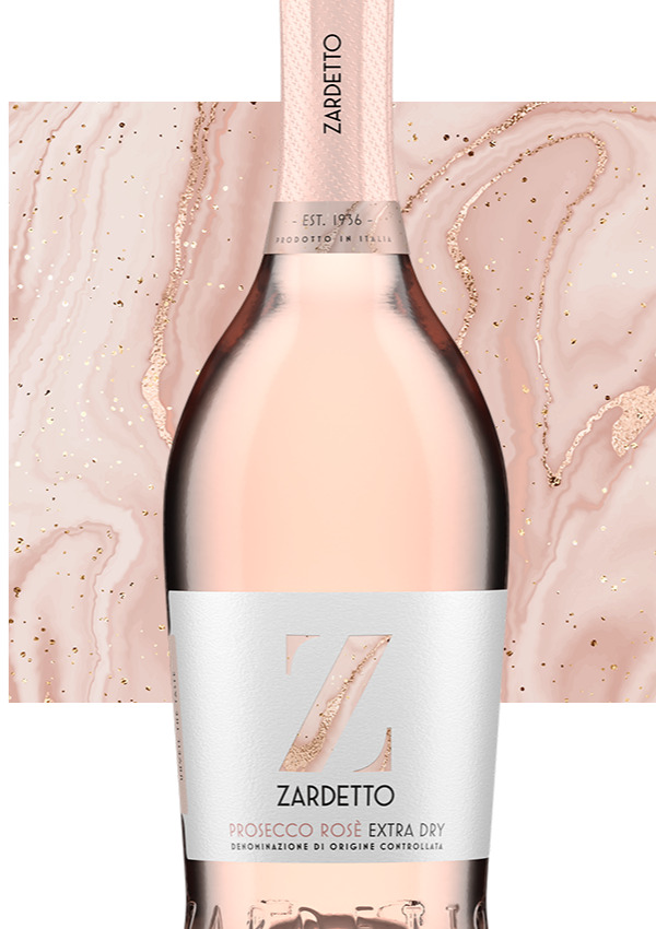 Bottle of Prosecco Rosé with pink artboard behind